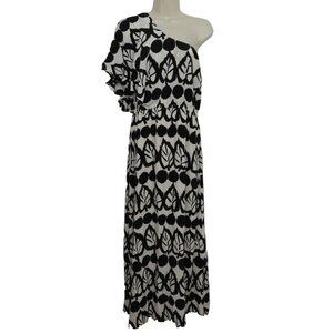 Frock by Tracy Reese Womens 6 One Shoulder Tribal Leaf Pattern Maxi Dress Silk